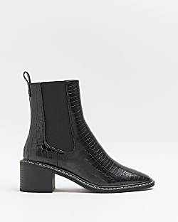 Black croc heeled chelsea boots