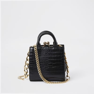 Black croc mini lady handbag