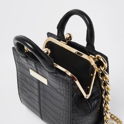Black croc mini lady handbag