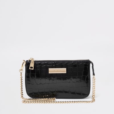 Black croc mini shoulder bag