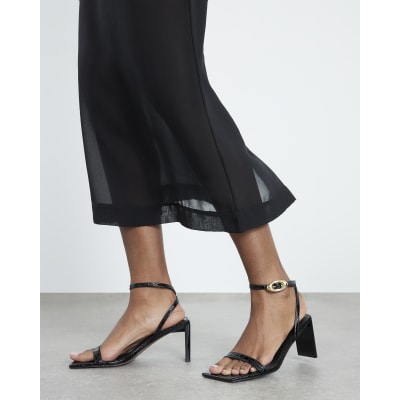 Black Croc Print Block Heel Sandals