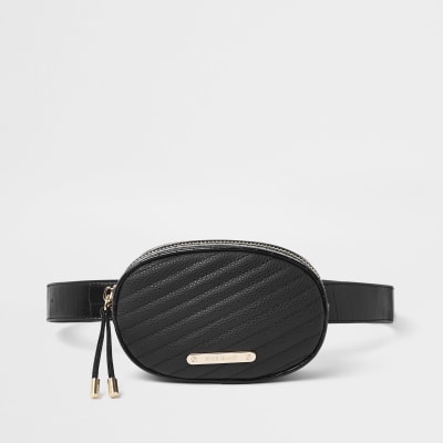 Black croc quilted circle belt bum bag