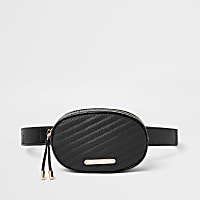 Black croc quilted circle belt bum bag