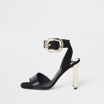 Black croc thin heel sandal