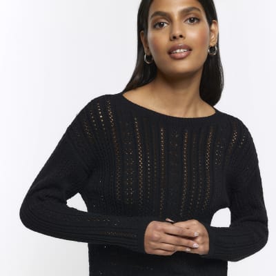 Black crochet hotsell knit jumper