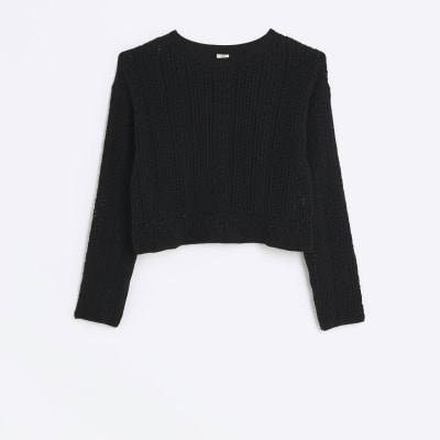 Black crochet crop jumper River Island