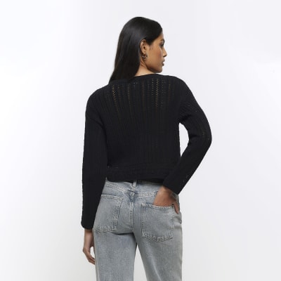 Black crochet outlet knit jumper