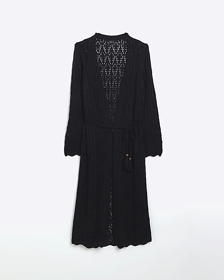Black crochet longline cardigan