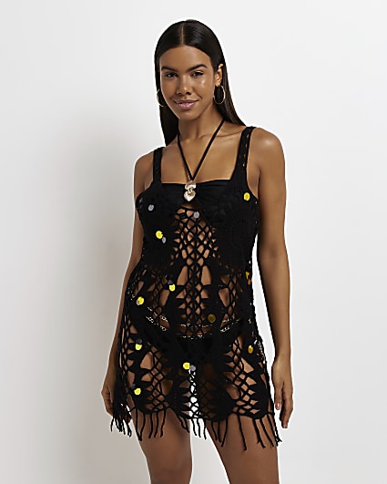 Black crochet mini dress