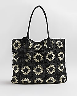 Black crochet shopper bag
