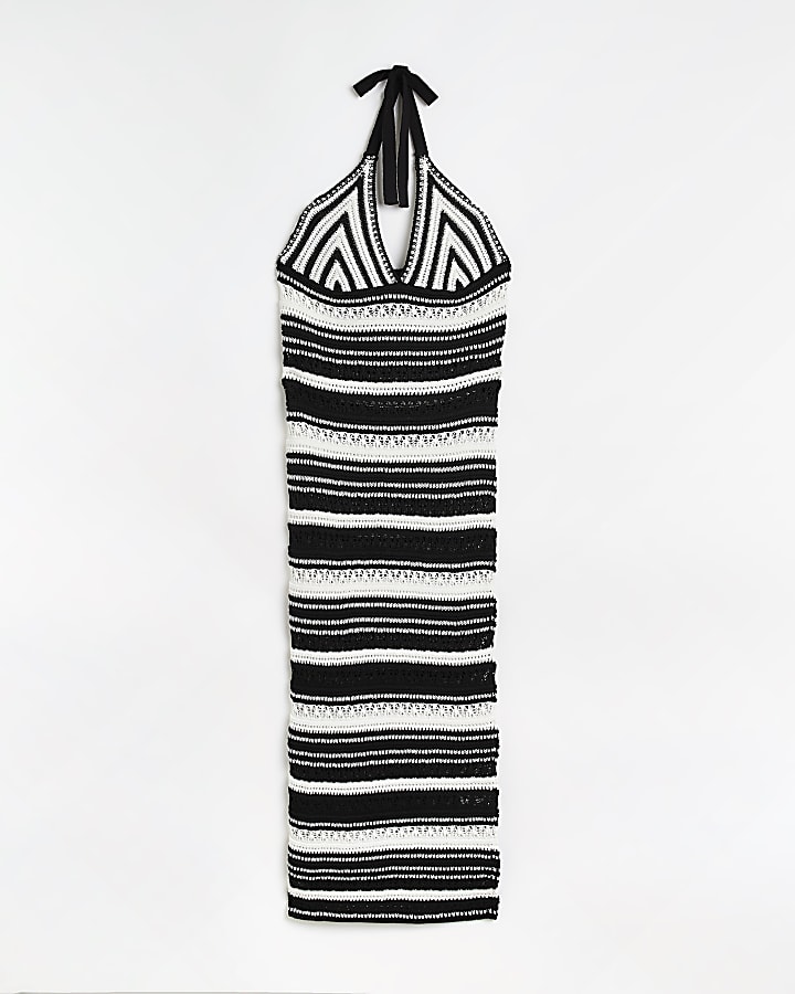 Black crochet stripe bodycon midi dress