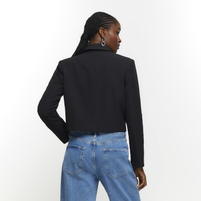 Black crop blazer River Island