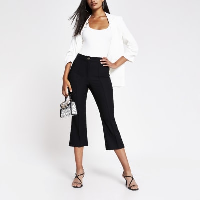 Black crop flare trouser | River Island