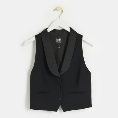 Black crop tux waistcoat River Island