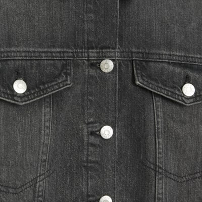 Black cropped denim jacket River Island