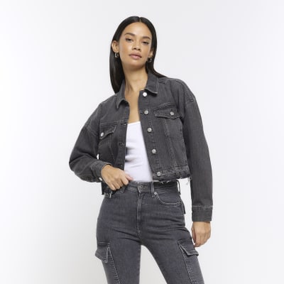 Crop Denim Jacket - Black - Ladies