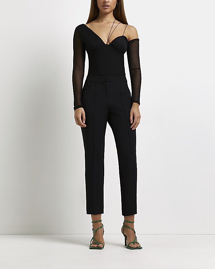 Black cropped flared trousers