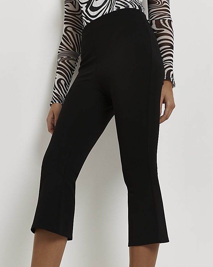 Black cropped flared trousers