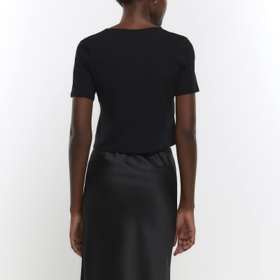 Black cropped tshirt River Island