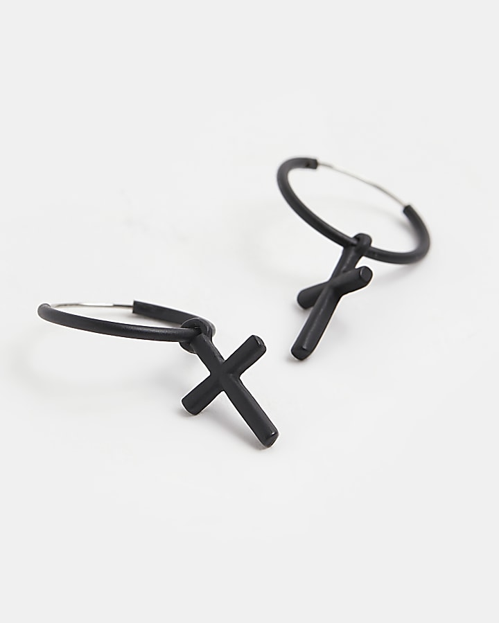 Black Cross Dangle Earrings