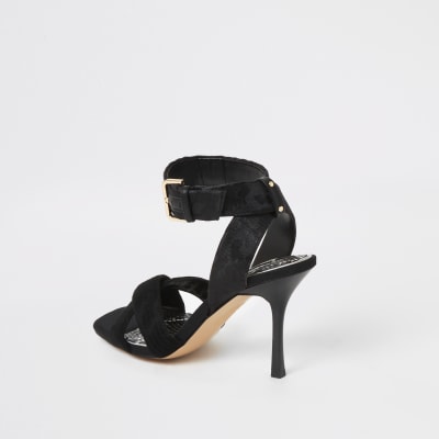 Black cross strap high heeled sandal