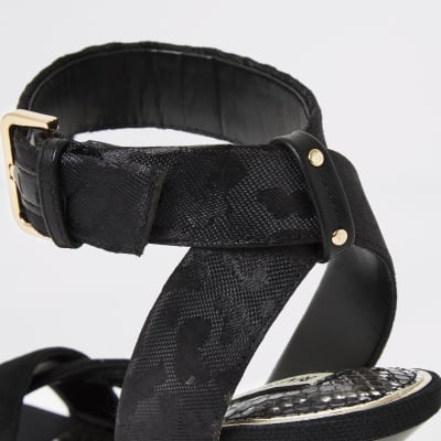 Black cross strap high heeled sandal
