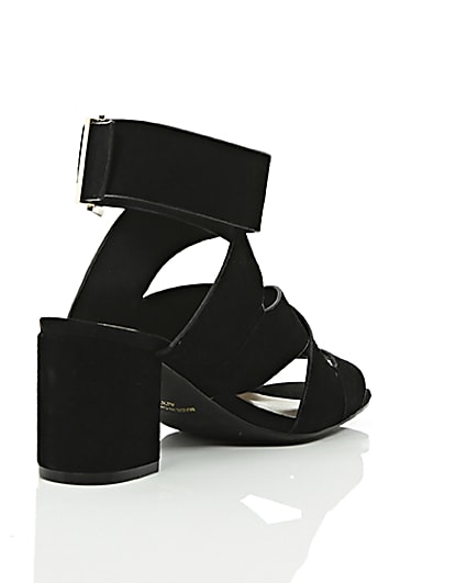 360 degree animation of product Black crossover wide fit block heel sandals frame-13