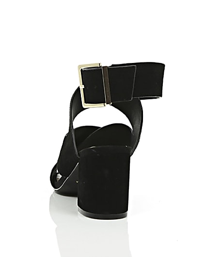 360 degree animation of product Black crossover wide fit block heel sandals frame-16