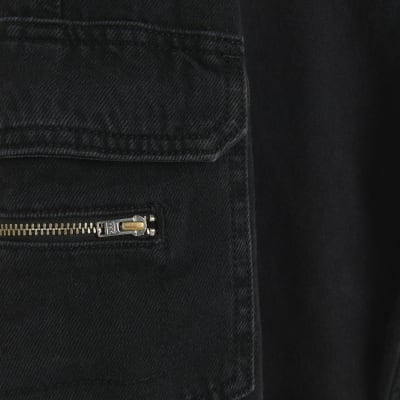 Black cuffed cargo jeans River Island
