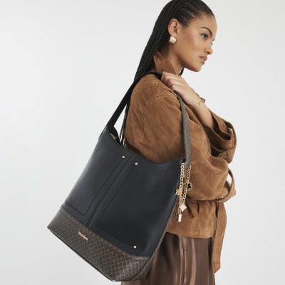 Black Curve Top Charm Shoulder Bag