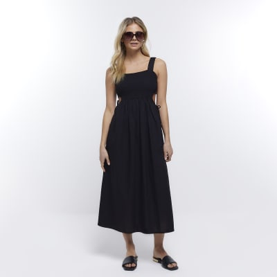 Black cut out detail beach midi dress River Island