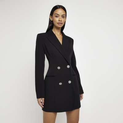 Black cut out embellished blazer dress | River Island