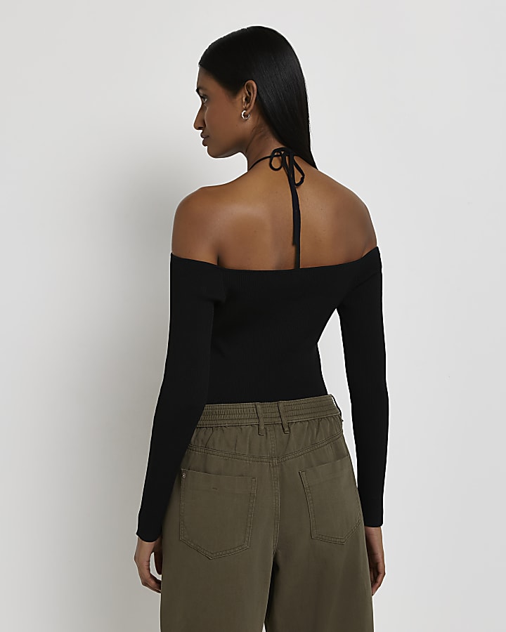 Black cut out knitted top