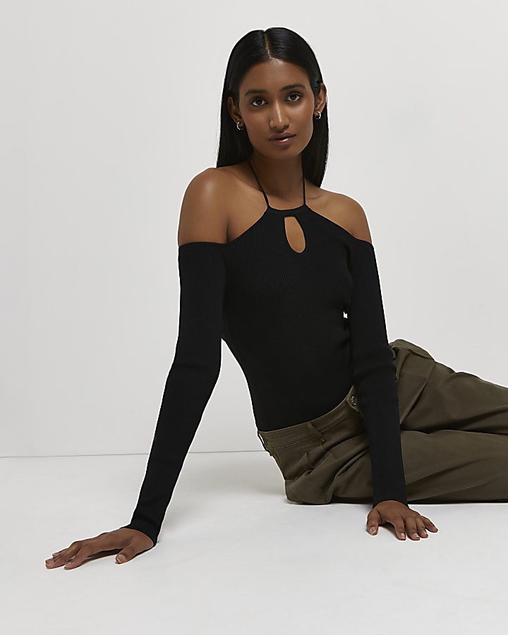 Black cut out knitted top
