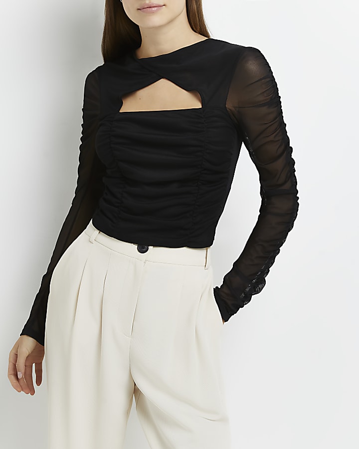 Black cut out ruched top