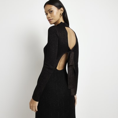 Black cut out skater midi dress