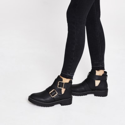 black cut out ankle boots