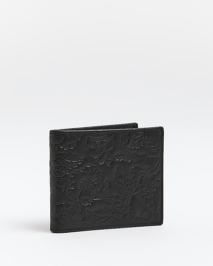 Black debossed leather wallet