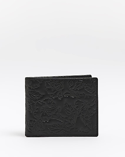 Black debossed leather wallet