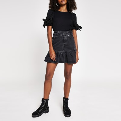denim frill hem dress