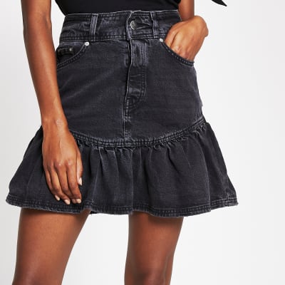 river island black denim skirt