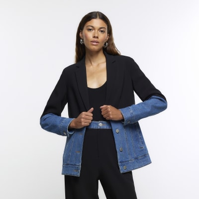 Black denim hybrid blazer | River Island