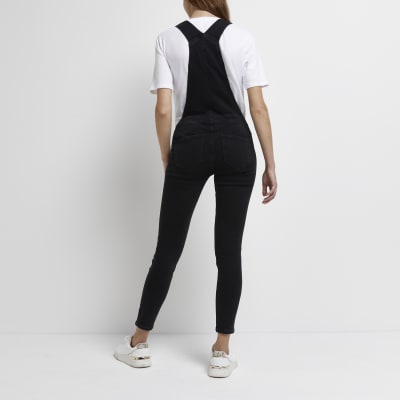 Black denim maternity dungarees River Island