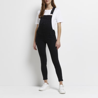 Black denim maternity dungarees River Island