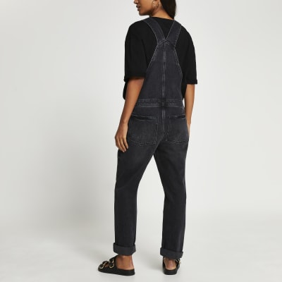 black denim maternity dungarees