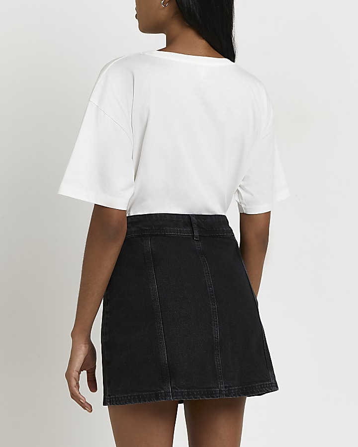 Black denim mini skirt