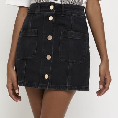 black denim mini skirt