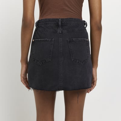 Black denim mini skirt
