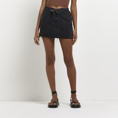 Black denim mini skirt | River Island