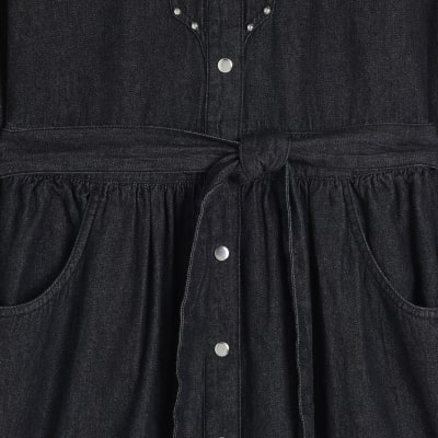 white christmas dresses Full Size Ruffled Round Neck Cap Sleeve Denim Dress Misty Blue / M